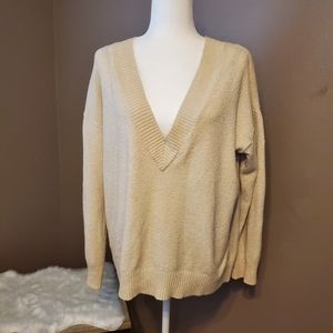 Forever 21 Oversized V-neck Tan Sweater Sz L